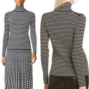 Tory Burch Striped Ribbed Tech Turtleneck M